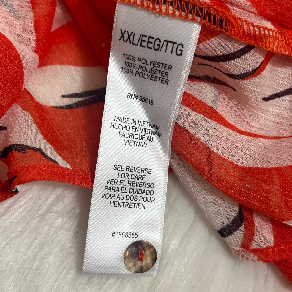 NWT Cristina B Cherry Tomato Red White Floral Sleeveless Semi-Sheer Blouse - Picture 10 of 11